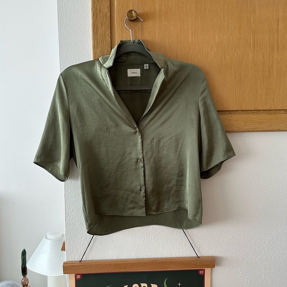 Aritzia Sage Green Cropped Button down
